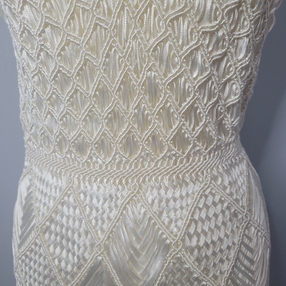 Crochet Maxi Dress Handmade Woven Silk Ivory Large Lined Palma Canaria Wedding - Picture 13 of 15